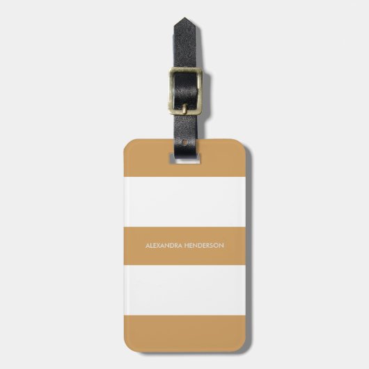 Cute Mosterd Streep Reis | Chic Bagage Label (Voorkant verticaal)
