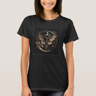 Cute Moth Butterfly Moon Illustration Flowers Wome T-shirt