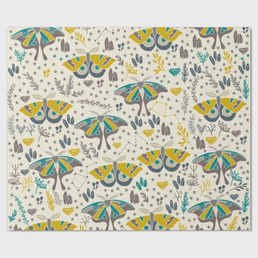 Cute Moth Wrapping Paper Cadeaupapier (Vlak)