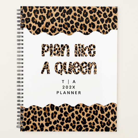 Cute Motivational Monogram Year Leopard Pattern Planner (Voorkant)