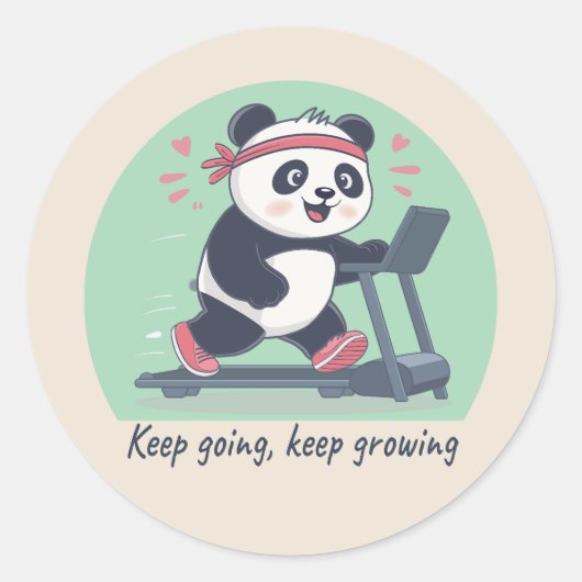 Cute Motivational Panda on Treadmill Ronde Sticker (Voorkant)