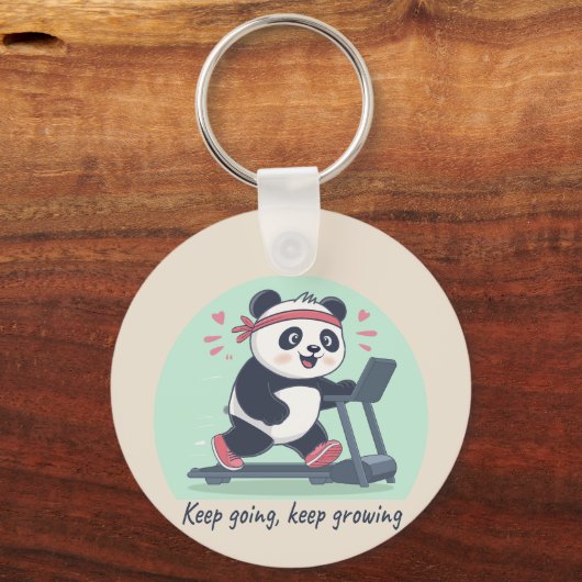 Cute Motivational Panda on Treadmill Sleutelhanger (Achterkant)