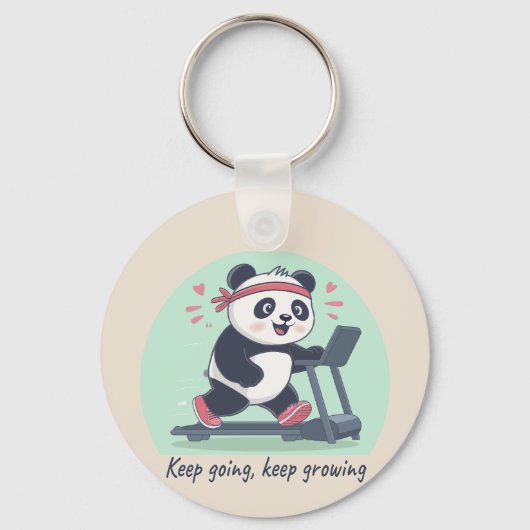 Cute Motivational Panda on Treadmill Sleutelhanger (Achterkant)