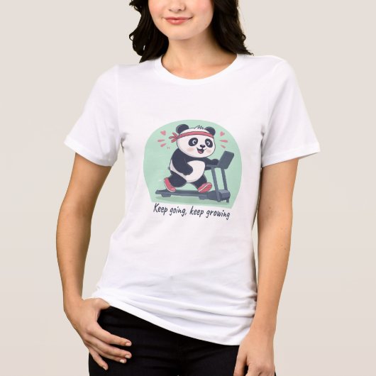 Cute Motivational Panda on Treadmill Tri-Blend Shirt (Voorkant)