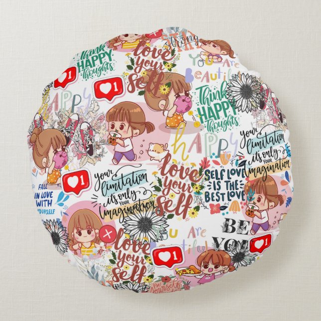 Cute Motivational – Positive Quote Kawaii  Rond Kussen (Achterkant)