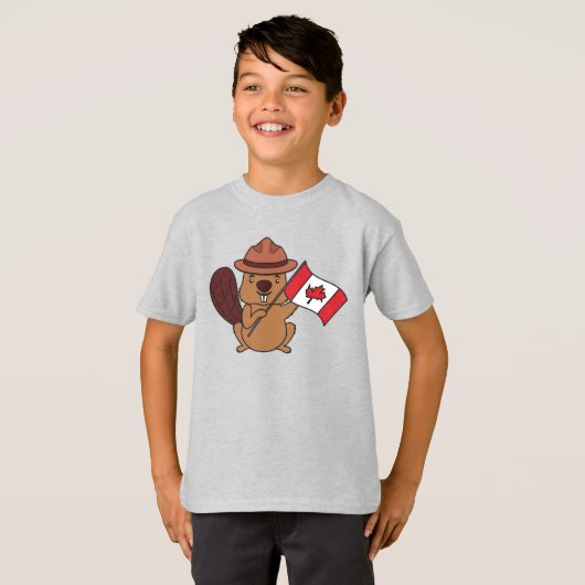 Cute Mountie Beaver Canada Kids Graphic Tee T-shirt (Voorkant volledig)