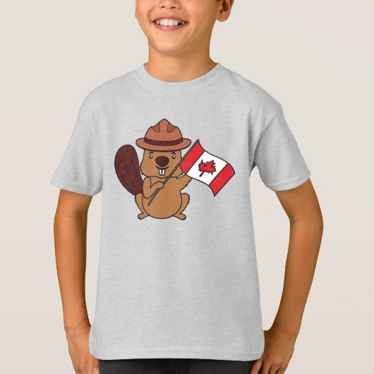 Cute Mountie-bever Canadese kinderent-shirt T-shirt (Voorkant)