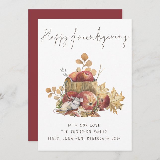Cute Mouse Apples Foliage Happy Friendsgiving (Voorkant / Achterkant)