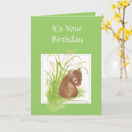 Cute Mouse, Birthday Friend Kaart (Gele Bloem)