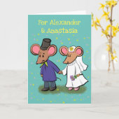 Cute mouse bruiloft cartoon illustratie kaart (Gele Bloem)