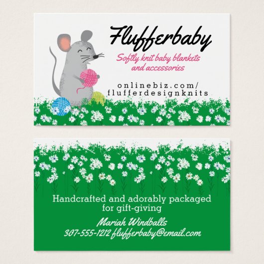 Cute mouse crochet breitting homespun garens visitekaartje (Voorkant /achterkant)