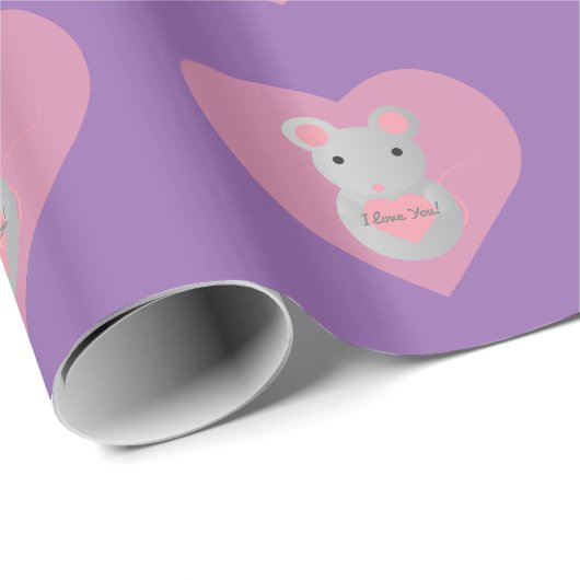 Cute Mouse die een hart vasthoudt. Cadeaupapier (Rol Hoek)