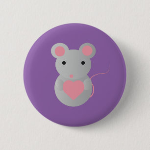 Cute Mouse die een hart vasthoudt Ronde Button 5,7 Cm