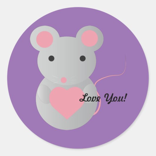 Cute Mouse die een hart vasthoudt Ronde Sticker (Voorkant)