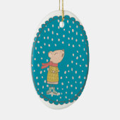 Cute Mouse die kerstmanolen zingt in blauw Keramisch Ornament (Rechts)