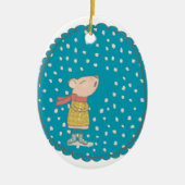 Cute Mouse die kerstmanolen zingt in blauw Keramisch Ornament (Voorkant)