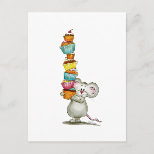 Cute Mouse draagt Cupcakes - van Gerda Steiner Briefkaart