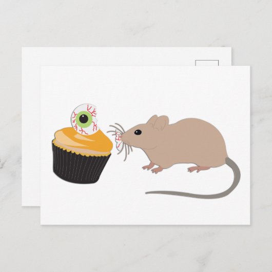 Cute Mouse Eating Halloween Eyeball Cupcake Briefkaart (Voorkant / Achterkant)