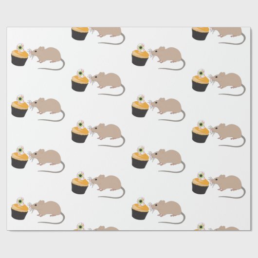 Cute Mouse Eating Halloween Eyeball Cupcake Cadeaupapier (Vlak)