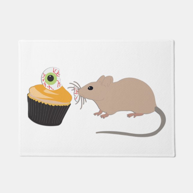 Cute Mouse Eating Halloween Eyeball Cupcake Deurmat (Voorkant)