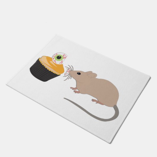 Cute Mouse Eating Halloween Eyeball Cupcake Deurmat (Schuin)
