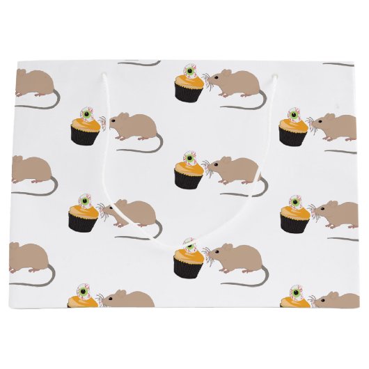 Cute Mouse Eating Halloween Eyeball Cupcake Groot Cadeauzakje (Voorkant)