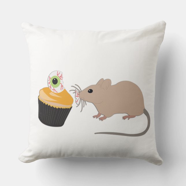 Cute Mouse Eating Halloween Eyeball Cupcake Kussen (Voorkant)
