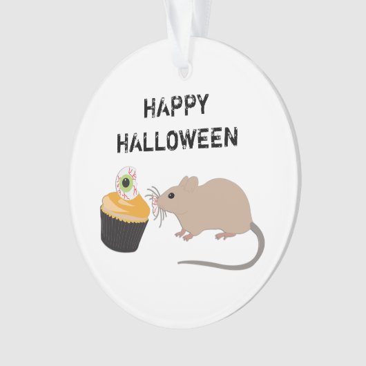 Cute Mouse Eating Halloween Eyeball Cupcake Ornament (voorkant)