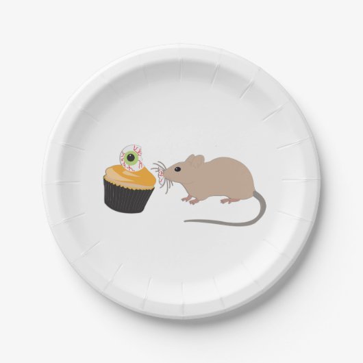 Cute Mouse Eating Halloween Eyeball Cupcake Papieren Bordje (Voorkant)