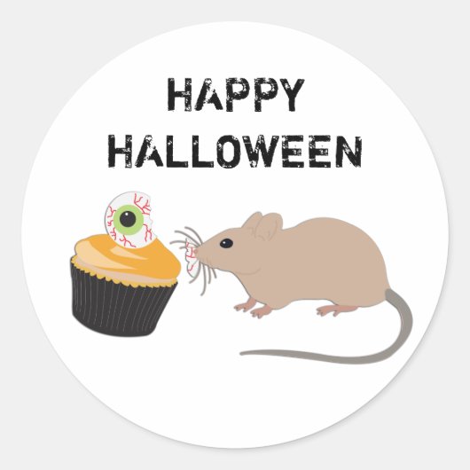 Cute Mouse Eating Halloween Eyeball Cupcake Ronde Sticker (Voorkant)