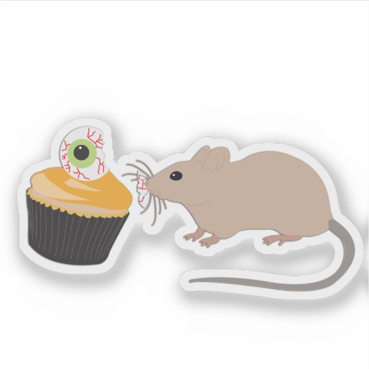 Cute Mouse Eating Halloween Eyeball Cupcake Sticker (Voorkant)