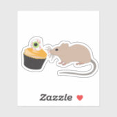 Cute Mouse Eating Halloween Eyeball Cupcake Sticker (Vel)
