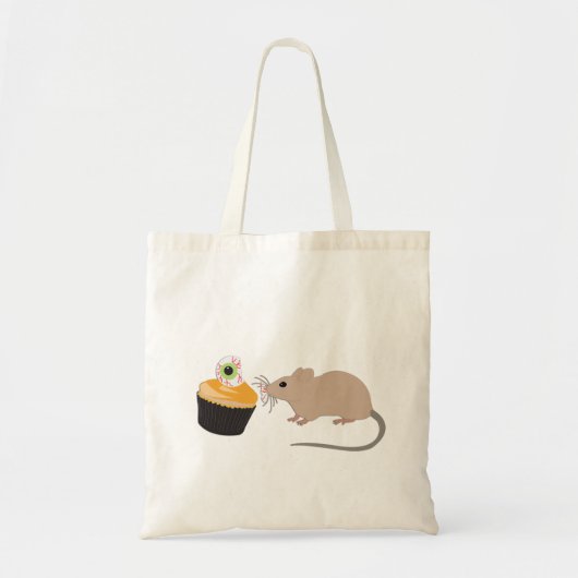 Cute Mouse Eating Halloween Eyeball Cupcake Tote Bag (Voorkant)