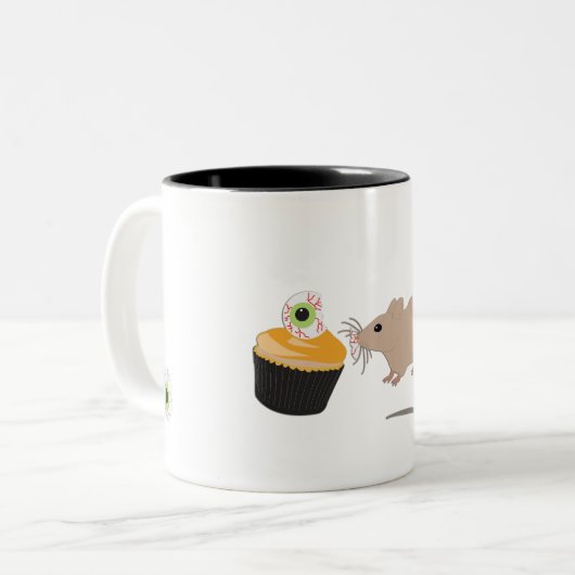 Cute Mouse Eetende Halloween Eyeball Tweekleurige Koffiemok (Voorkant links)