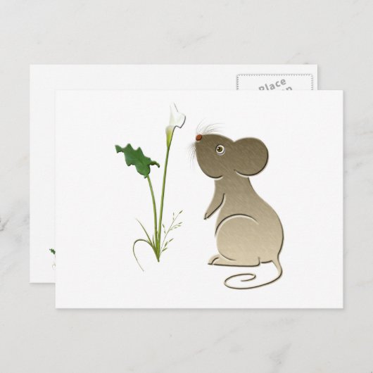Cute Mouse en Calla Lily Briefkaart (Voorkant / Achterkant)