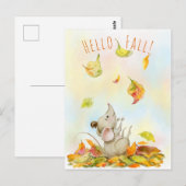 Cute Mouse en gele oranje vallende bladeren Briefkaart (Voorkant / Achterkant)