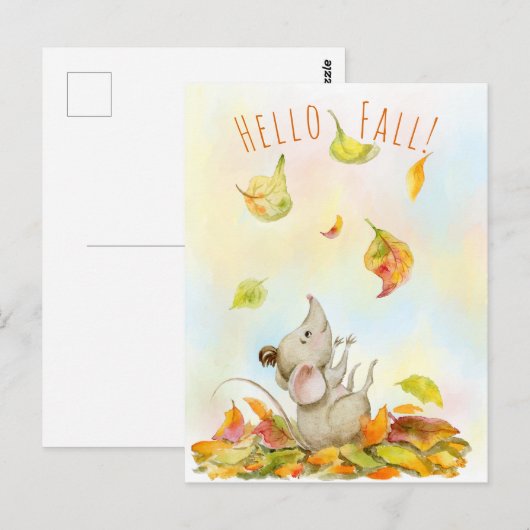 Cute Mouse en gele oranje vallende bladeren Briefkaart (Voorkant / Achterkant)