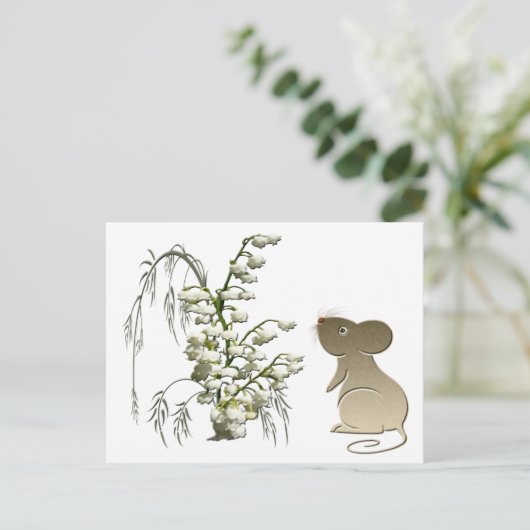 Cute Mouse en Lily van de vallei Briefkaart (Staand voorkant)