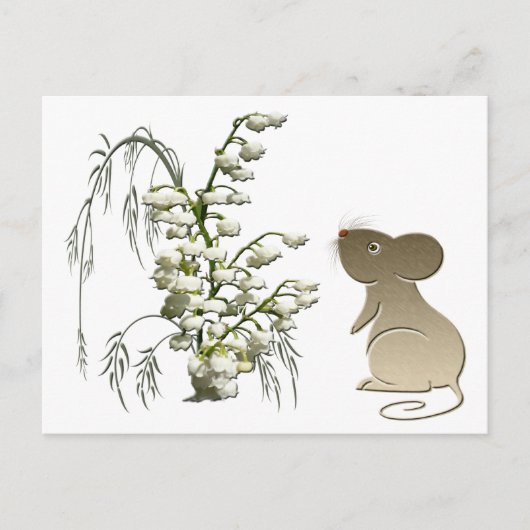 Cute Mouse en Lily van de vallei Briefkaart (Voorkant)