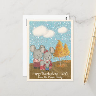 Cute Mouse Familie in Park Happy Thanksgiving Briefkaart