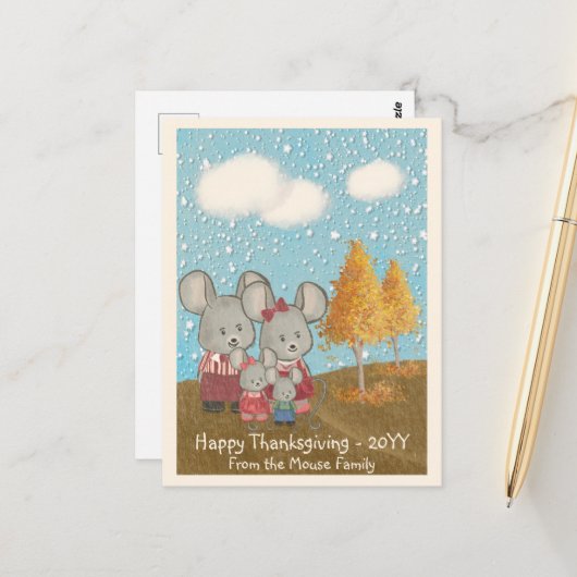 Cute Mouse Familie in Park Happy Thanksgiving Briefkaart (Voorkant / Achterkant in situ)