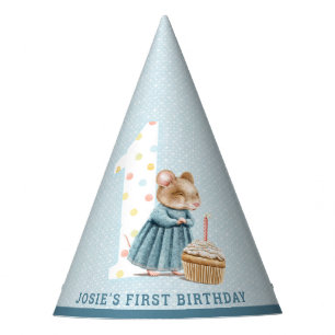 Cute Mouse First Birthday Party Pet Feesthoedjes