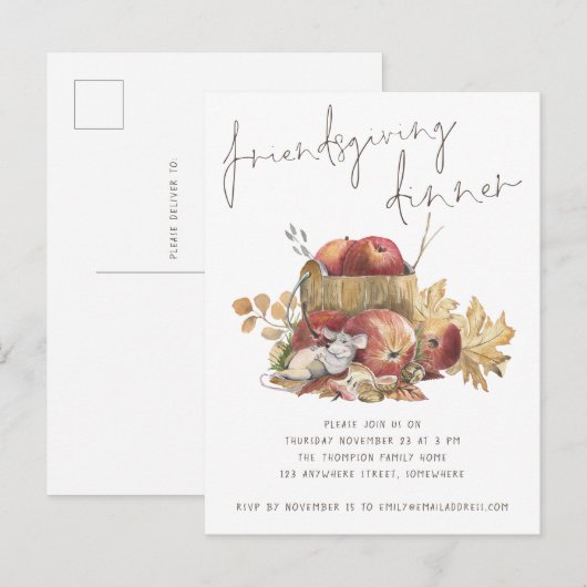 Cute Mouse Friendsgiving Dinner Invite Briefkaart (Voorkant / Achterkant)