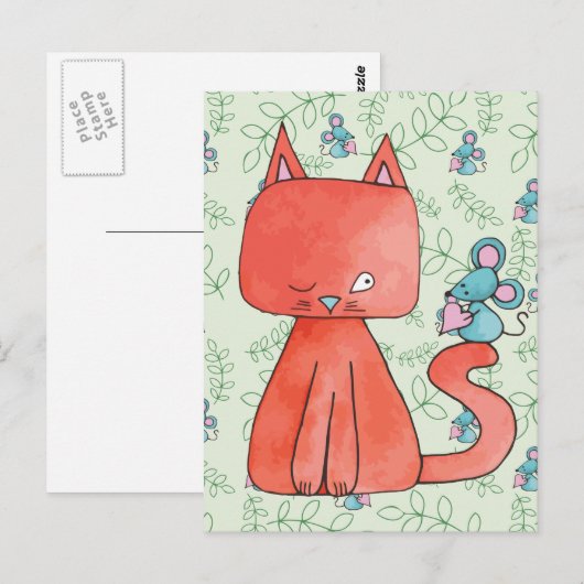 Cute Mouse houdt van Kitty Cat Briefkaart (Voorkant / Achterkant)