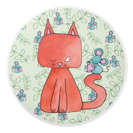 Cute Mouse houdt van Kitty Cat Keramische Knop (Voorkant)