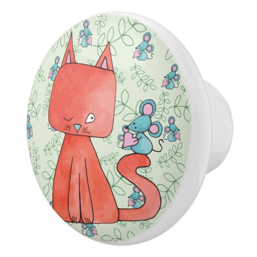 Cute Mouse houdt van Kitty Cat Keramische Knop (Rechts)