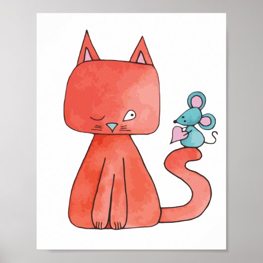 Cute Mouse houdt van Kitty Cat Poster (Voorkant)
