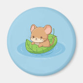 Cute Mouse in a Leaf Boat Blue Magneet (Voorkant)