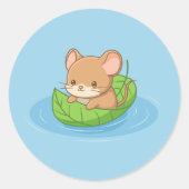 Cute Mouse in a Leaf Boat Blue Ronde Sticker (Voorkant)