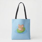 Cute Mouse in a Leaf Boat Blue Tote Bag (Voorkant)